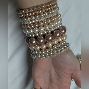 Elegant Pearl Faux Beaded Bracelet Set Stack Chunky